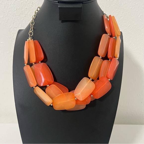 Orange Melon Acrylic Layered Statement Necklace Gold Tone Closure Business - Picture 1 of 6